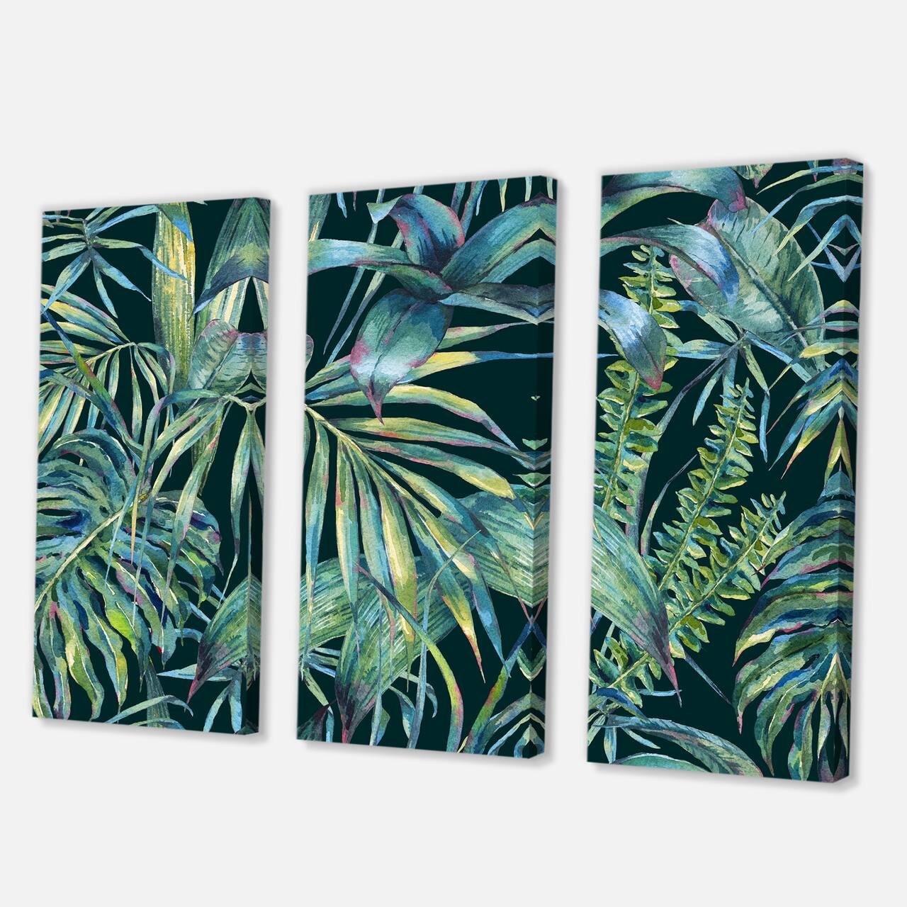 Designart - Natural Leaves Exotic On Dark I - Tropical Canvas Wall Art Print